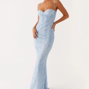 Peppermayo Light Blue Lace Maxi Dress